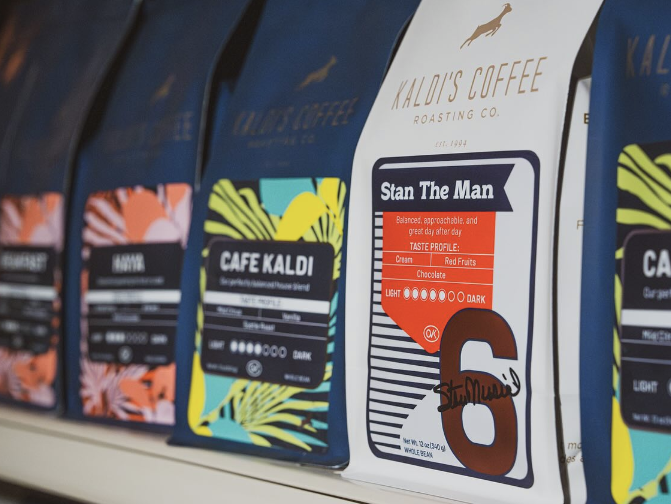 Kaldi’s coffee bags including the Stan The Man blend